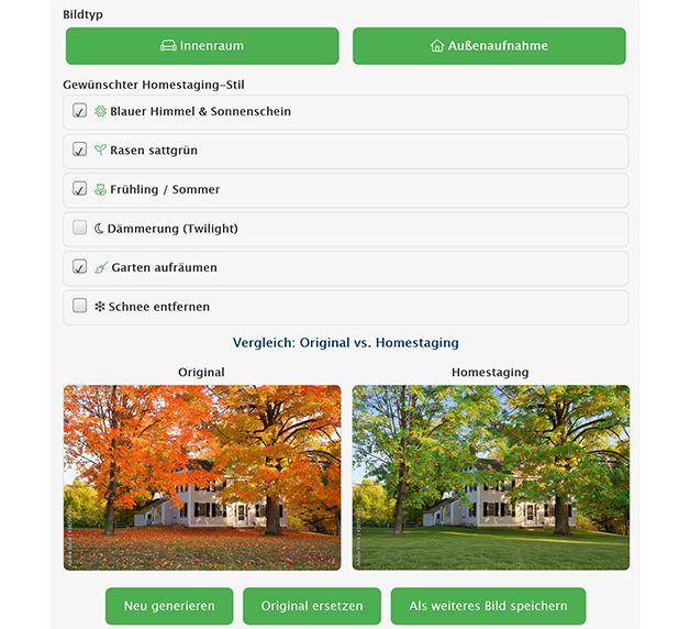 Screenshot Bearbeitungsfenster für Außenaufnahmen